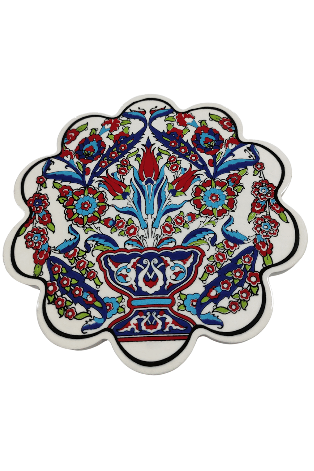 Çini Desenli Çiçekler Seramik Nihale 18 Cm Koruyucu Kaydırmaz Altlik Model 1