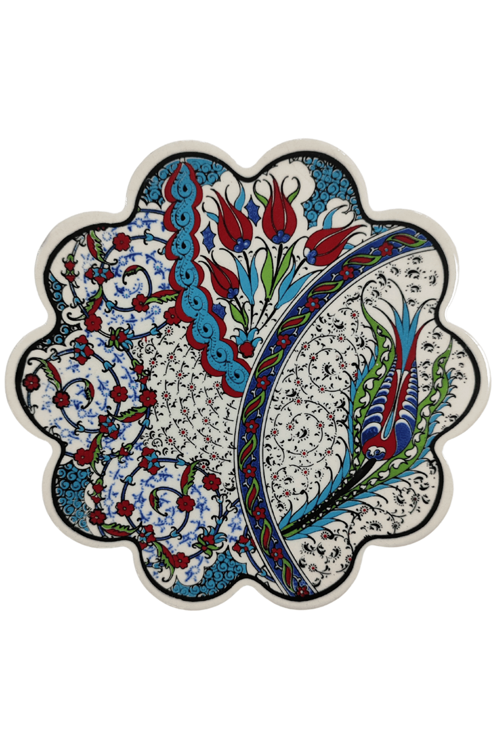 Çini Desenli Çiçekler Seramik Nihale 18 Cm Koruyucu Kaydırmaz Altlik Model 6