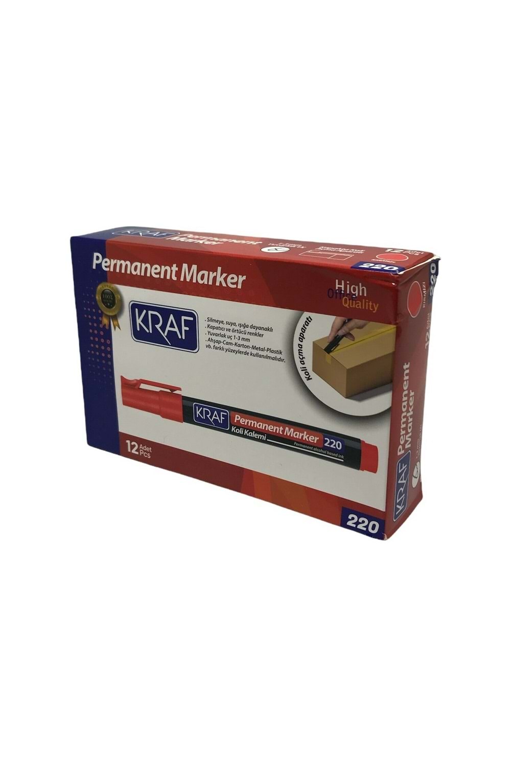 Kraf 220 Yuvarlak Uç Kırmızı Permanent Markör Kalem