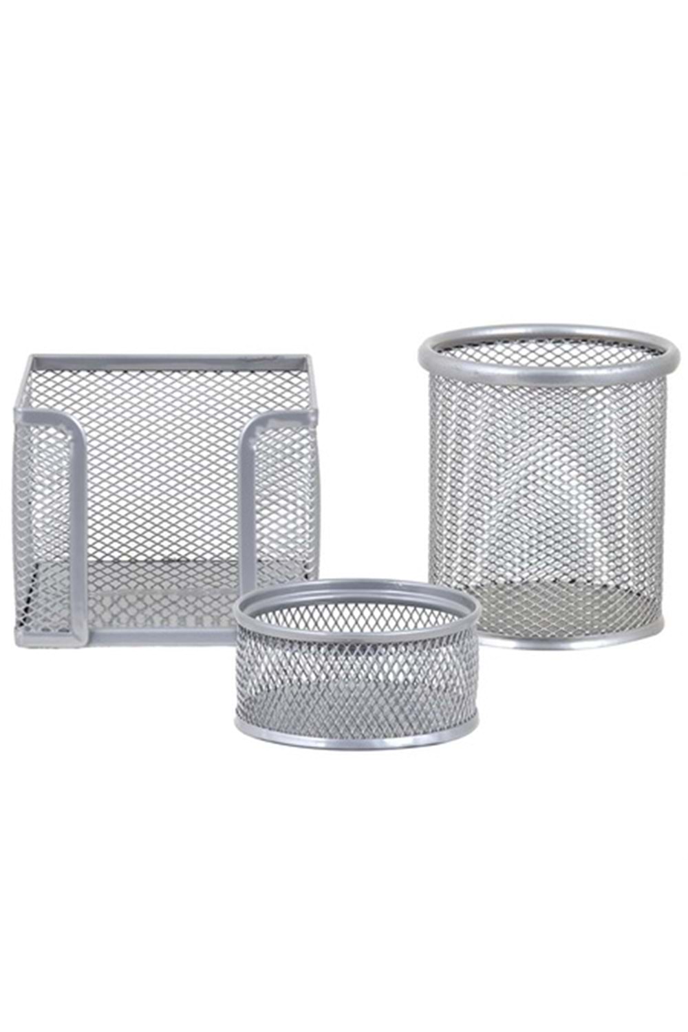 Temat Masa Seti Ataşlık-kağıtlık-kalemlik 3 Lü Metal Perforeli 1000 Gümüş