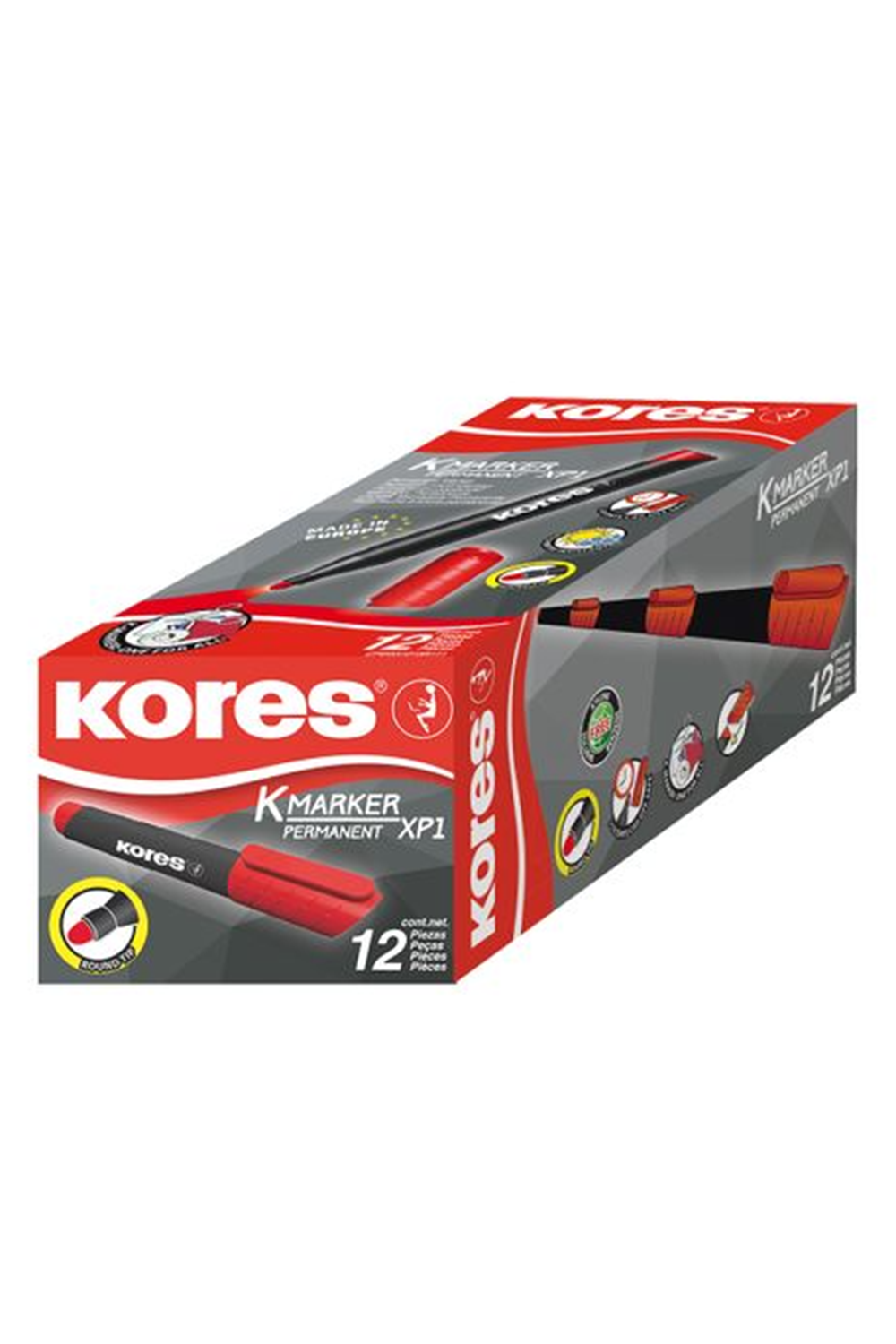 Kores K-marker Permanent Xp1, Round Tip Red Yuvarlak Uç