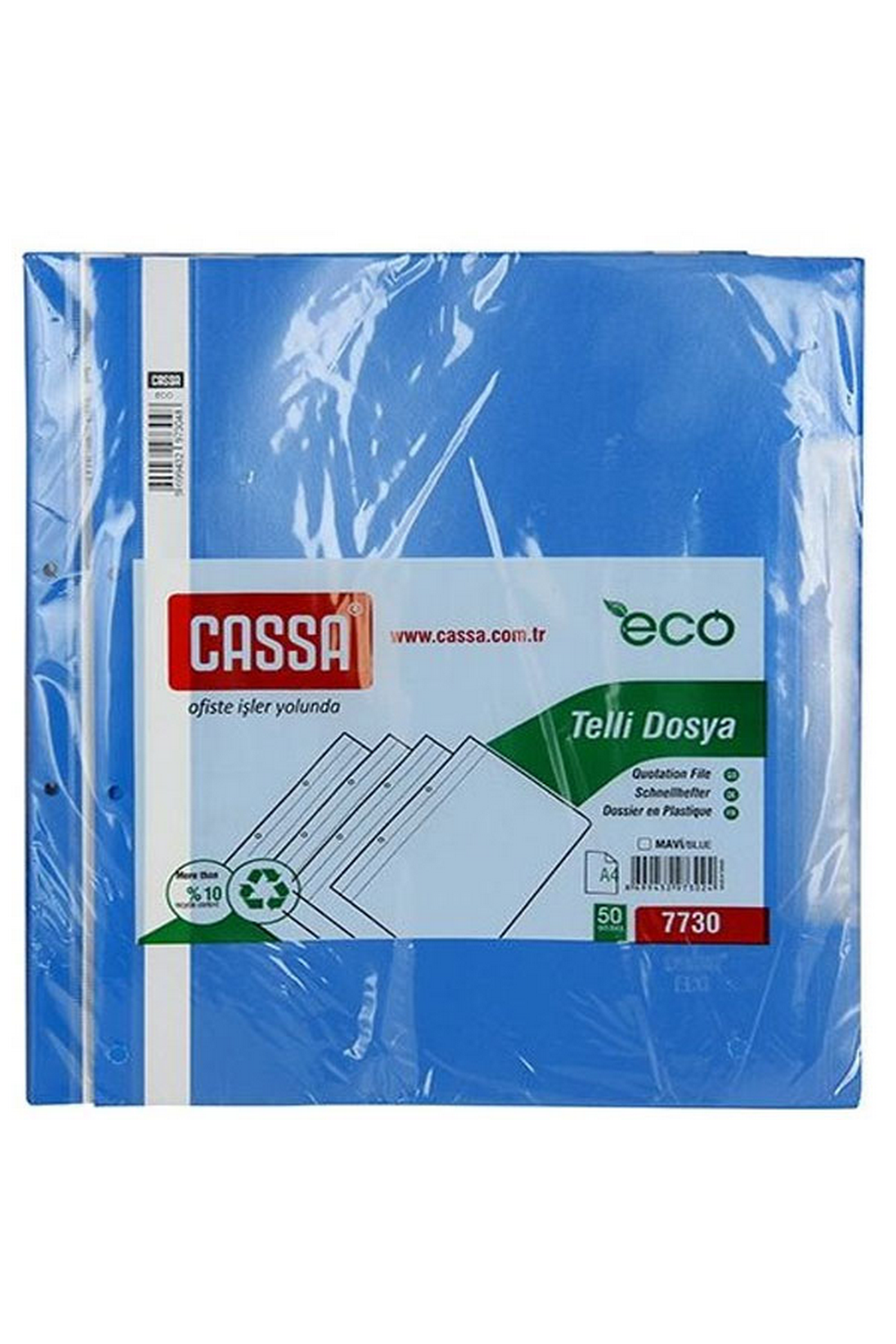 Cassa Telli Dosya Plastik Eco A4 Mavi 50'li Ekonomik Paket 7730