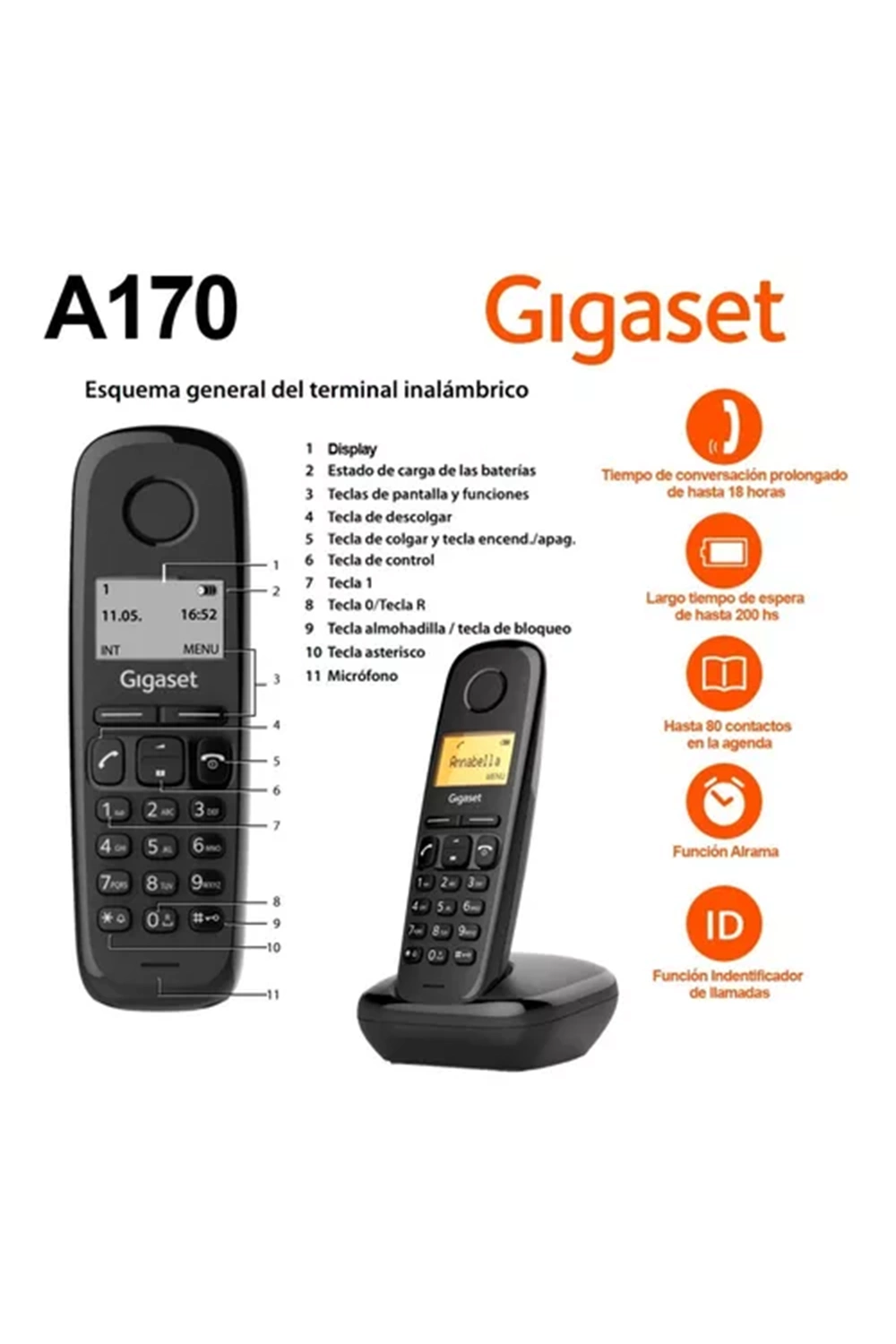 Gıgaset A170 Kablosuz Lcd Ekranlı Telefon Siyah