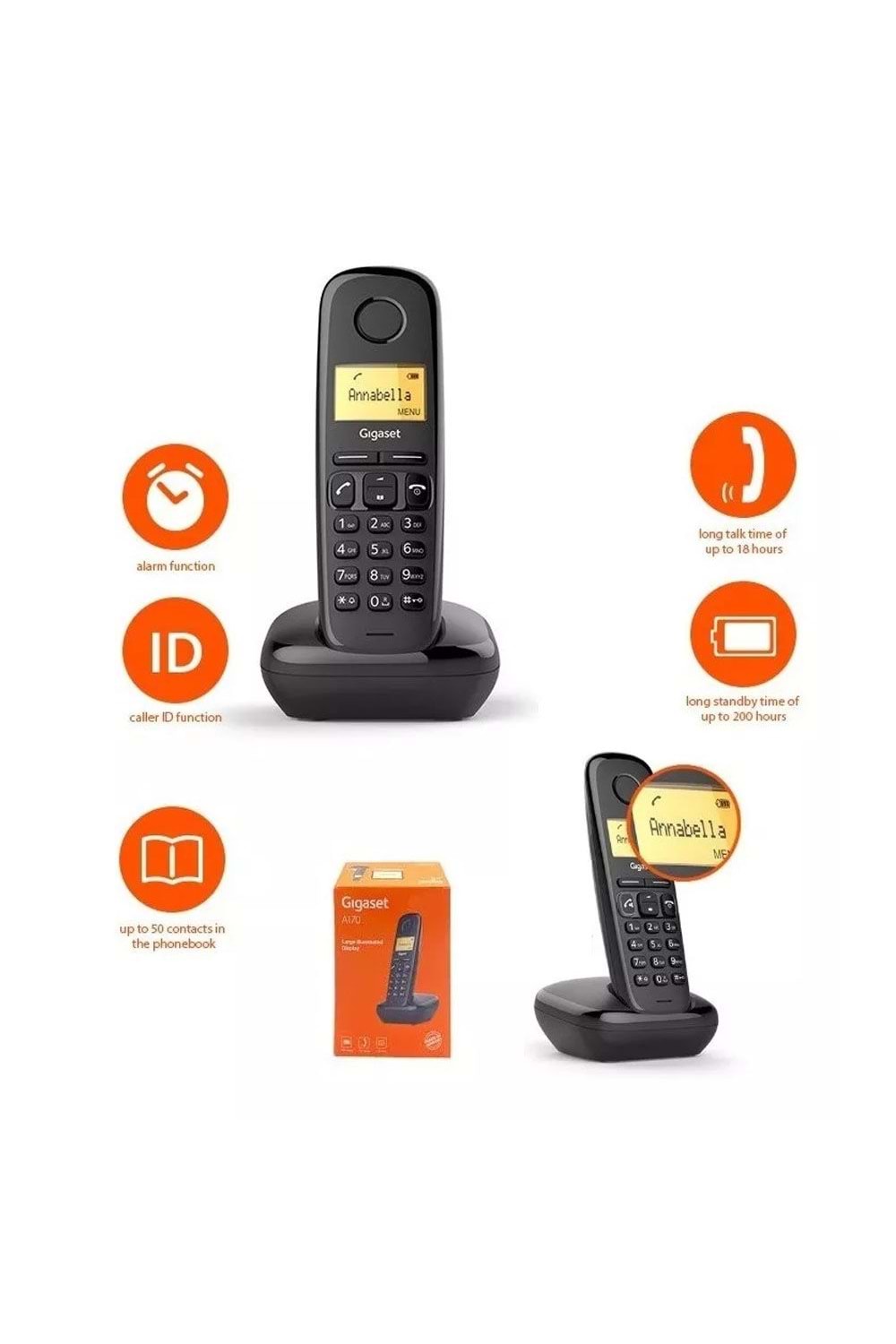 Gıgaset A170 Kablosuz Lcd Ekranlı Telefon Siyah