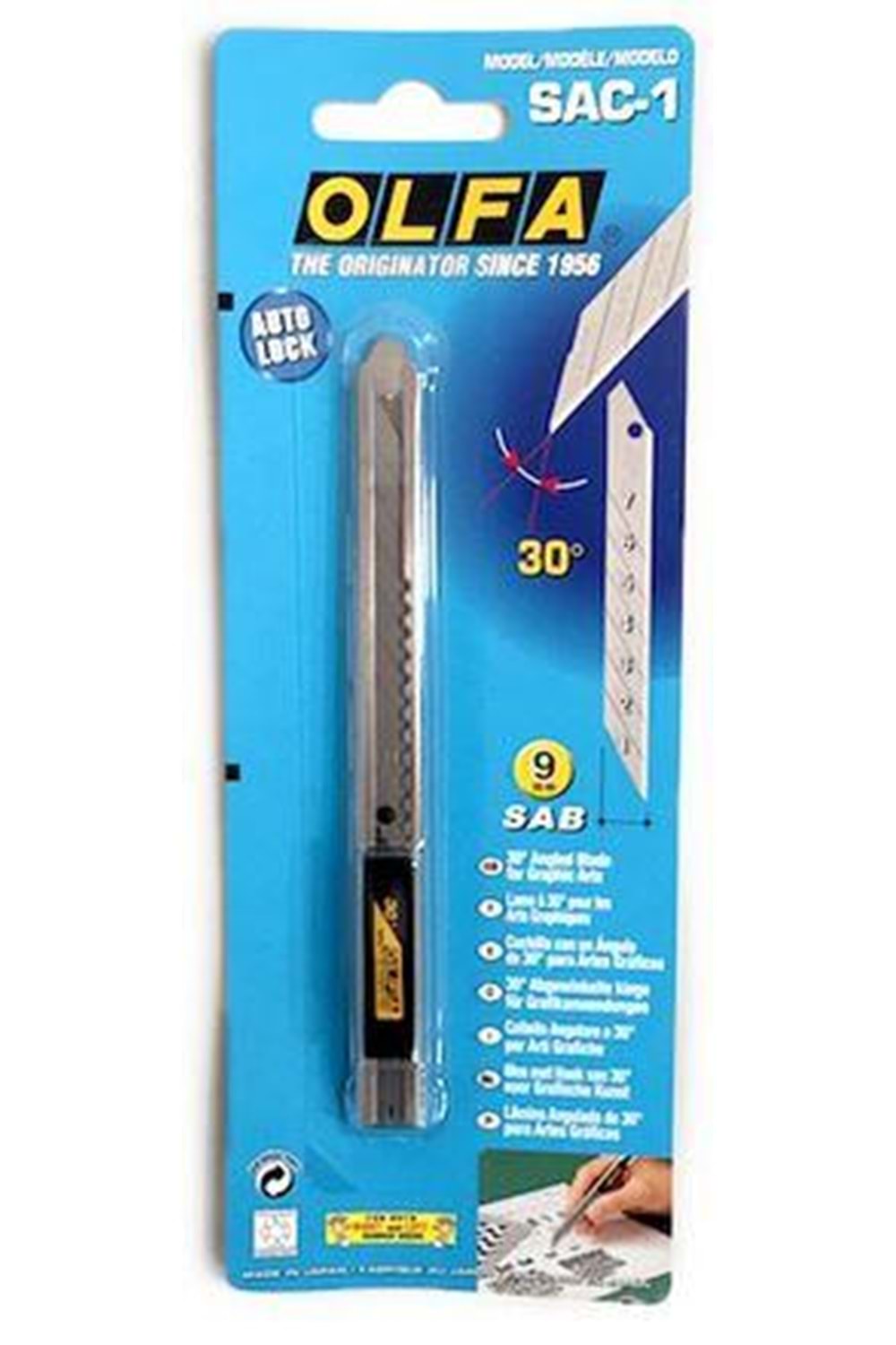 Olfa Maket Bıçağı Dar 9mm N:sac-1 30 Egımlı Uc,metal Gövde Ve Emnıyet Kilitlı