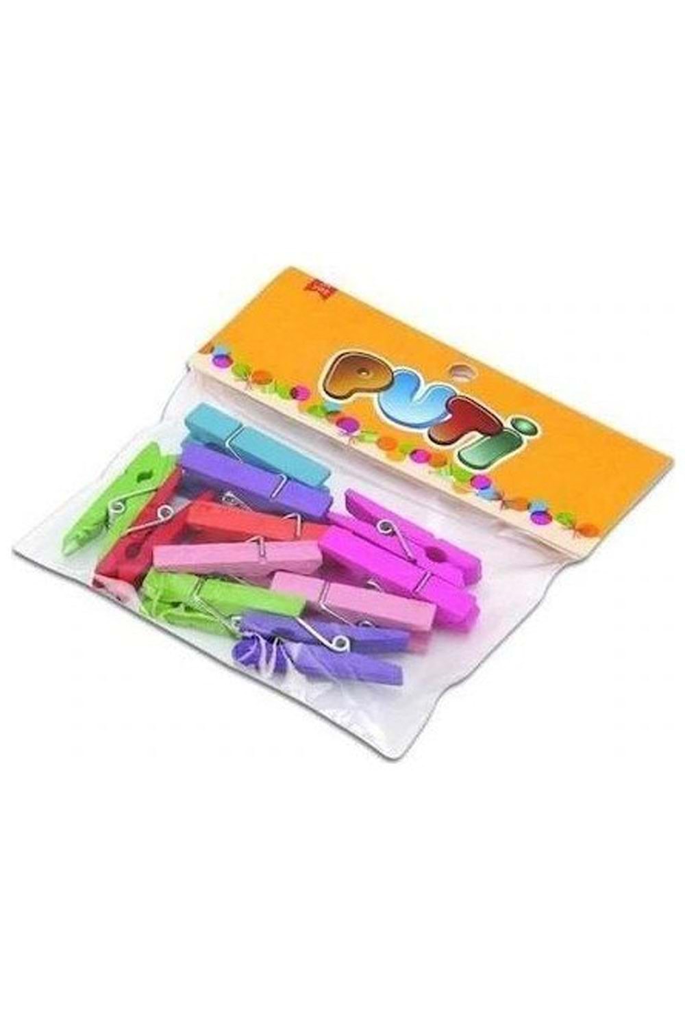 Puti Ahşap Büyük Mandal Renkli 12 Li 8801