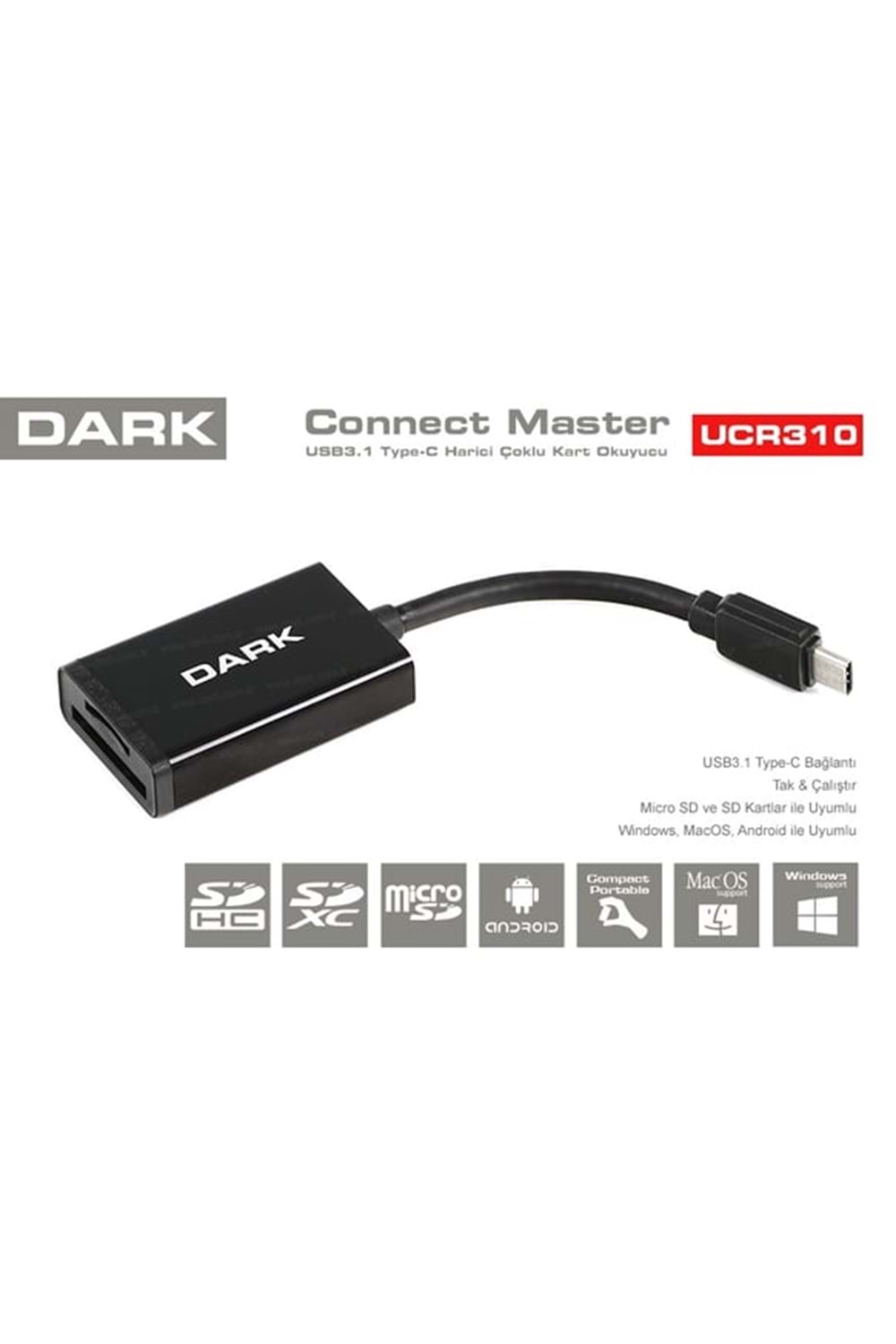 Dark Dk-ac-ucr310 Usb3.1 Type-c Harici Çoklu Kart Okuyucu