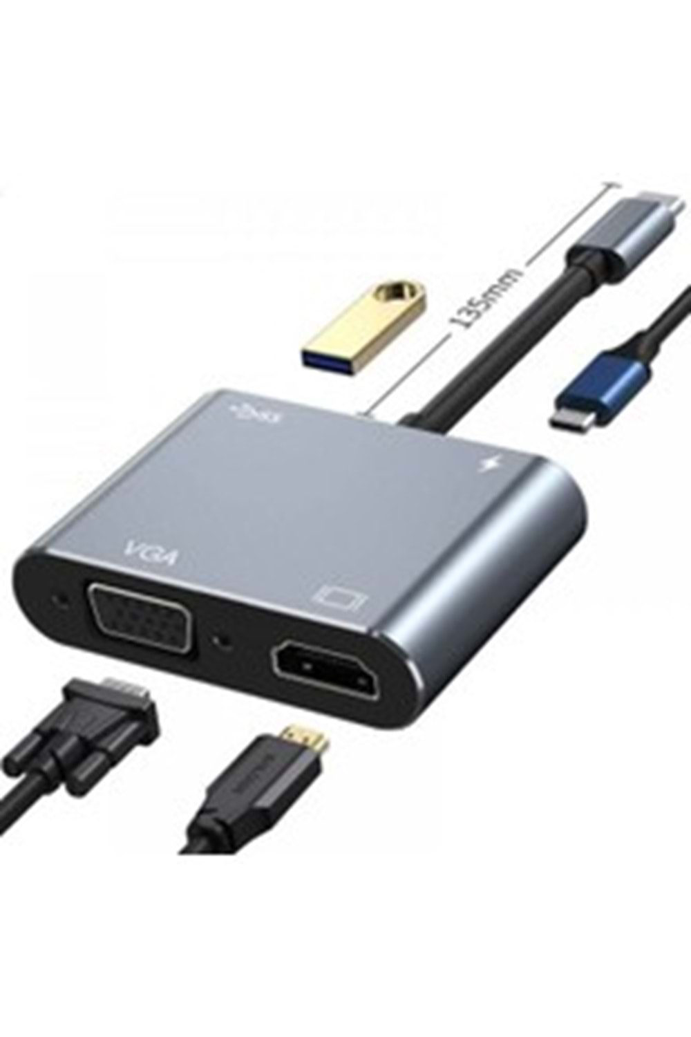 Hytech Hy-usbc22 4 İn 1 Type C To, Pd+hdmı+vga+usb3.0 Çevirici Hub Adaptör
