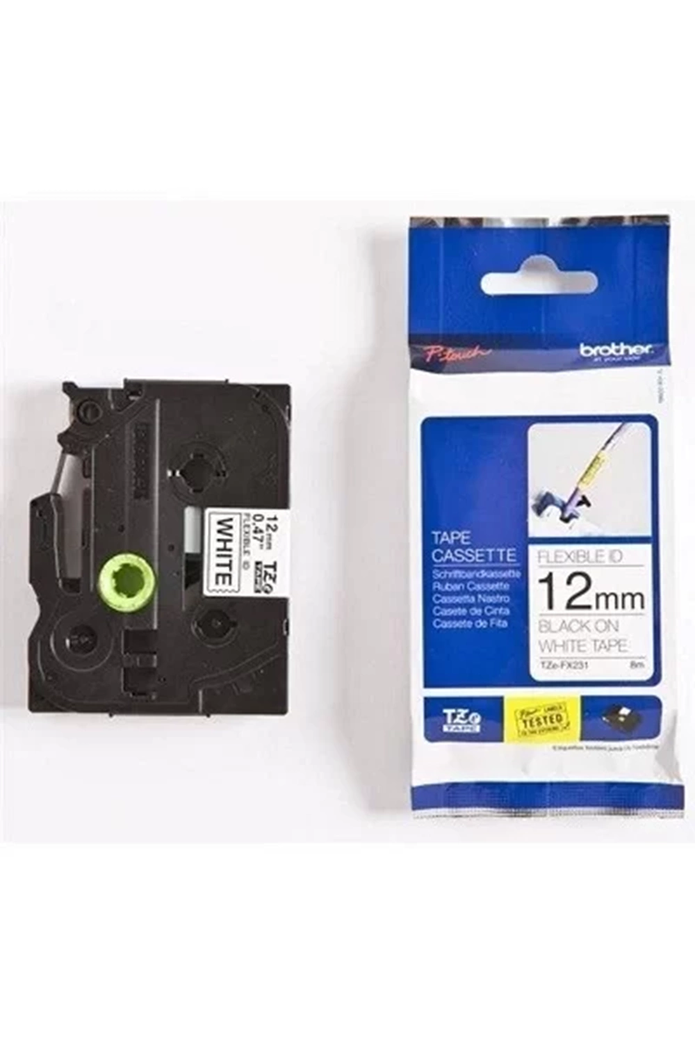 Brother Tze-fx231 12 Mm Beyazı Üzeri Siyah Esnek Laminasyonlu Etiket