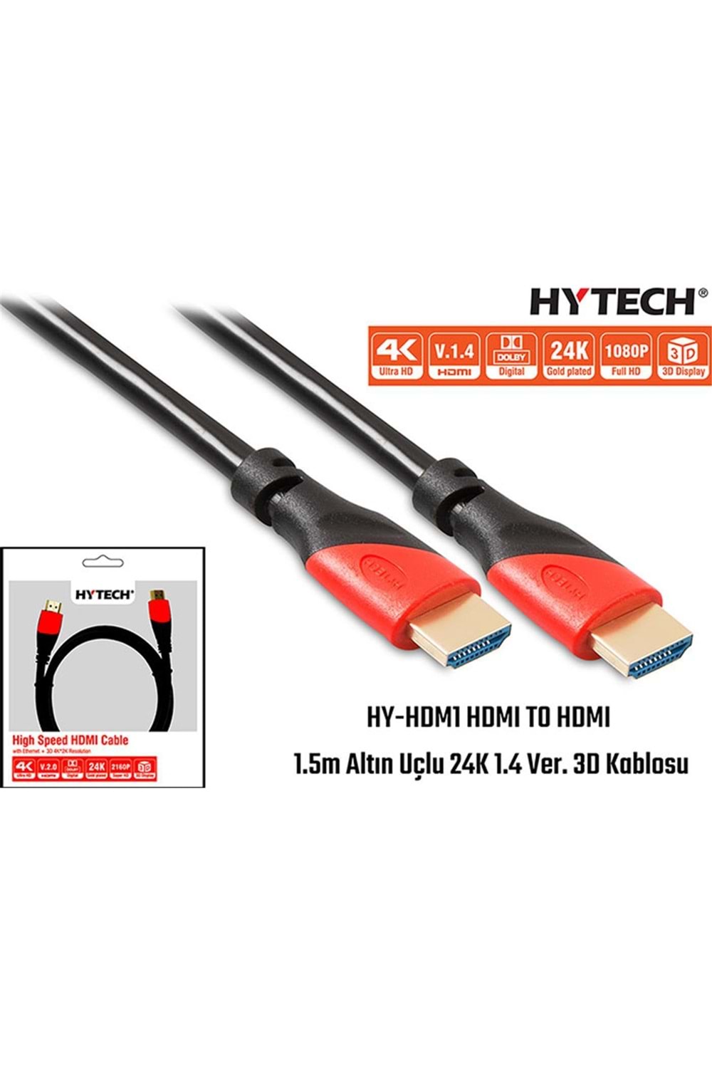 Hytech Hy-hdm1 Hdmı To Hdmı 1.5m Altın Uçlu 24k 1.4 Ver. 3d Kablosu