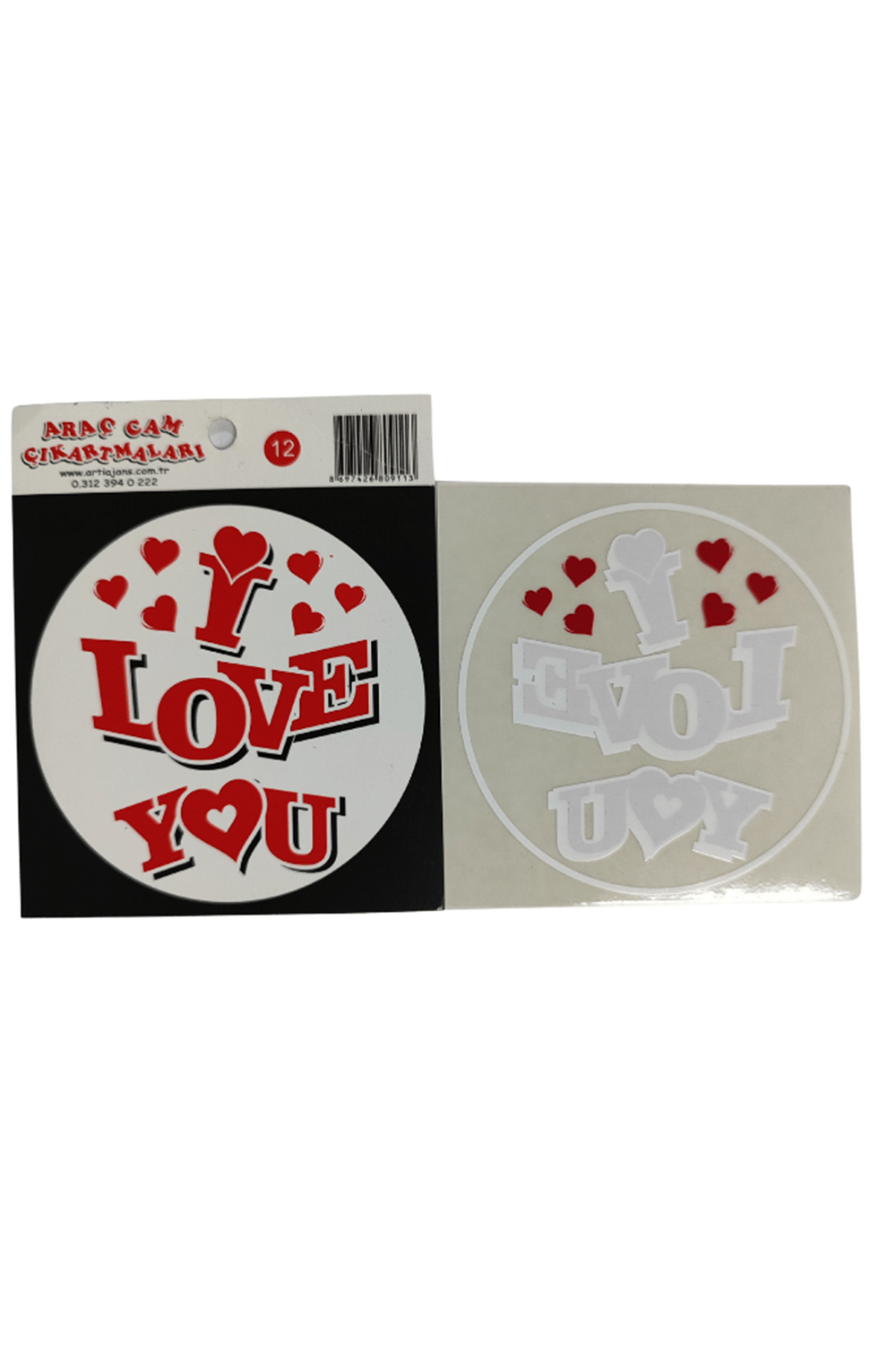 Araç Cam Çıkartma 12 (yuvarlak I Love You)