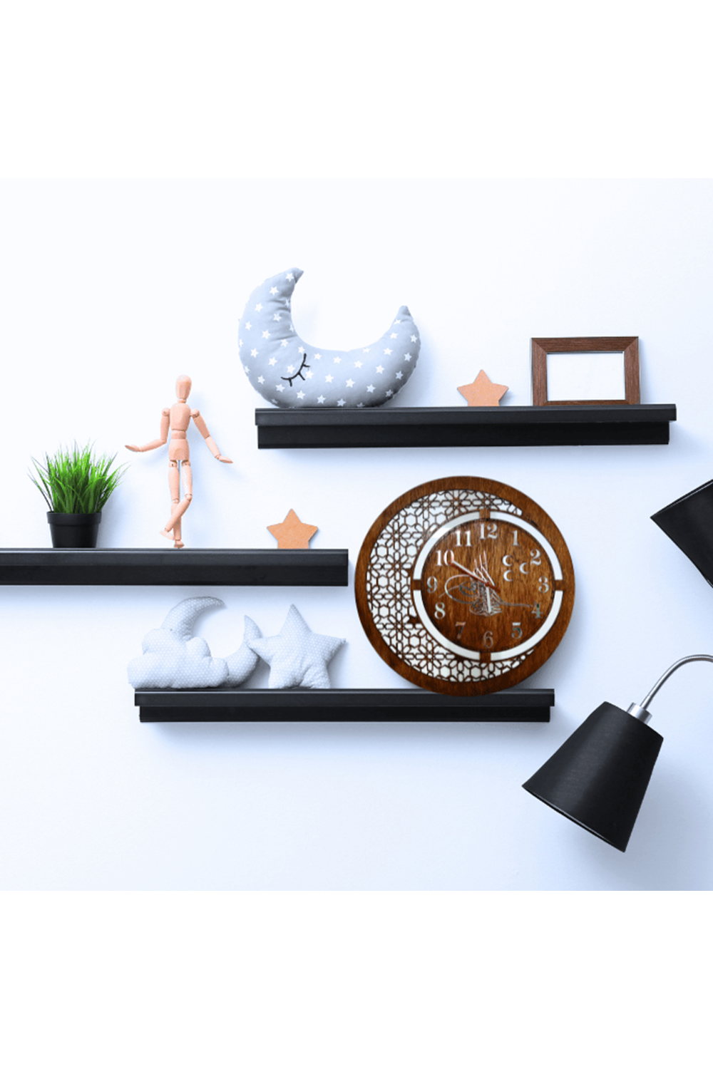 Osmanli Tuğralı | 3 Hilalli Aynalı Sayılar | Lazer Kesim El Yapımı Saat