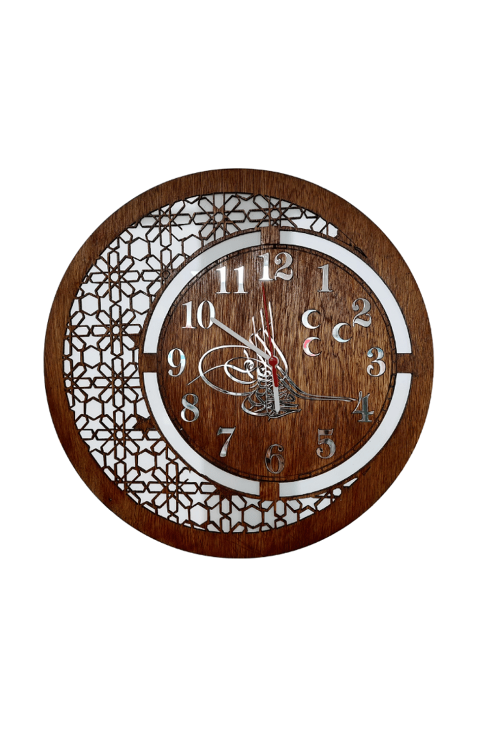 Osmanli Tuğralı | 3 Hilalli Aynalı Sayılar | Lazer Kesim El Yapımı Saat