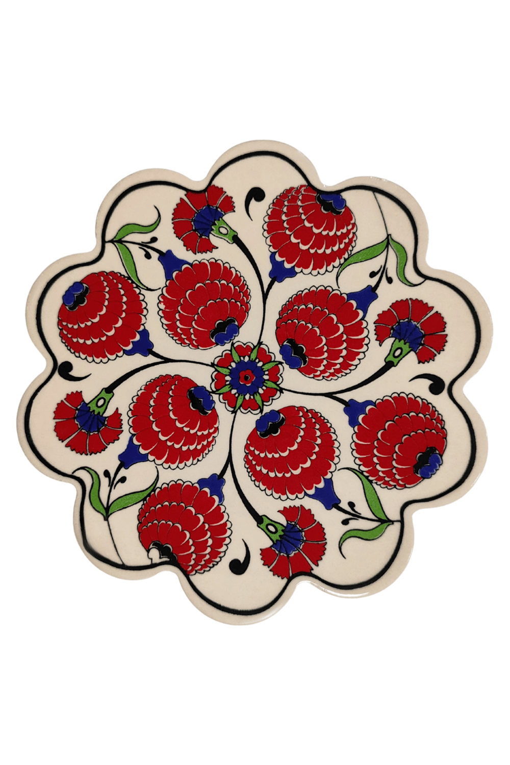 Çini Desenli Çiçekler Seramik Nihale 18 Cm Koruyucu Kaydırmaz Altlik Model 3