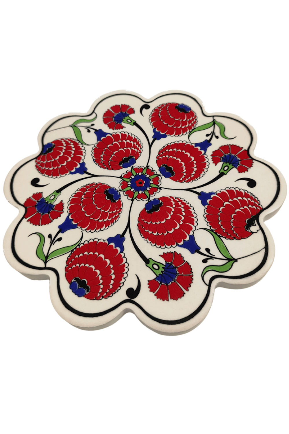 Çini Desenli Çiçekler Seramik Nihale 18 Cm Koruyucu Kaydırmaz Altlik Model 3