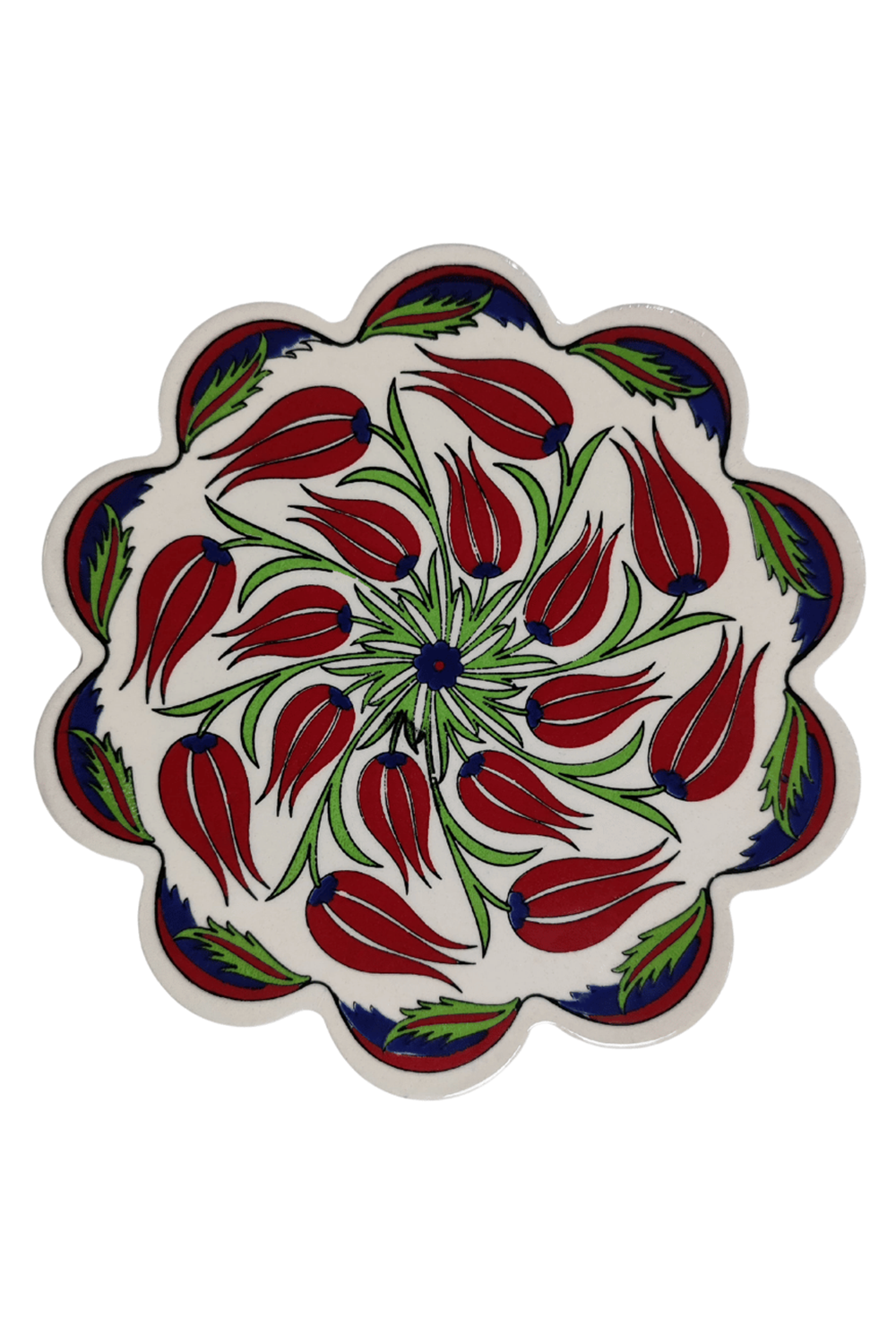 Çini Desenli Çiçekler Seramik Nihale 18 Cm Koruyucu Kaydırmaz Altlik Model 4