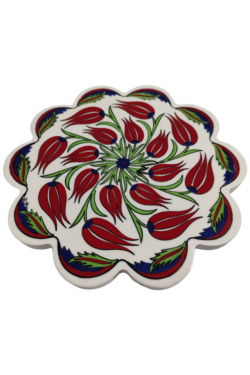 Çini Desenli Çiçekler Seramik Nihale 18 Cm Koruyucu Kaydırmaz Altlik Model 4