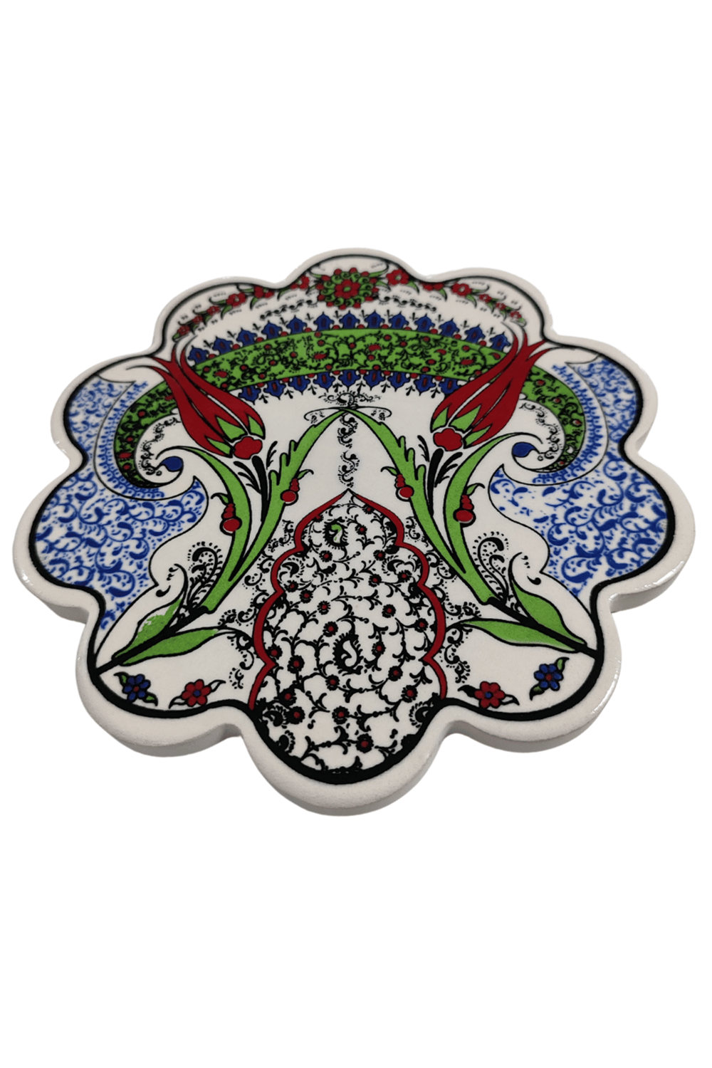 Çini Desenli Çiçekler Seramik Nihale 18 Cm Koruyucu Kaydırmaz Altlik Model 5