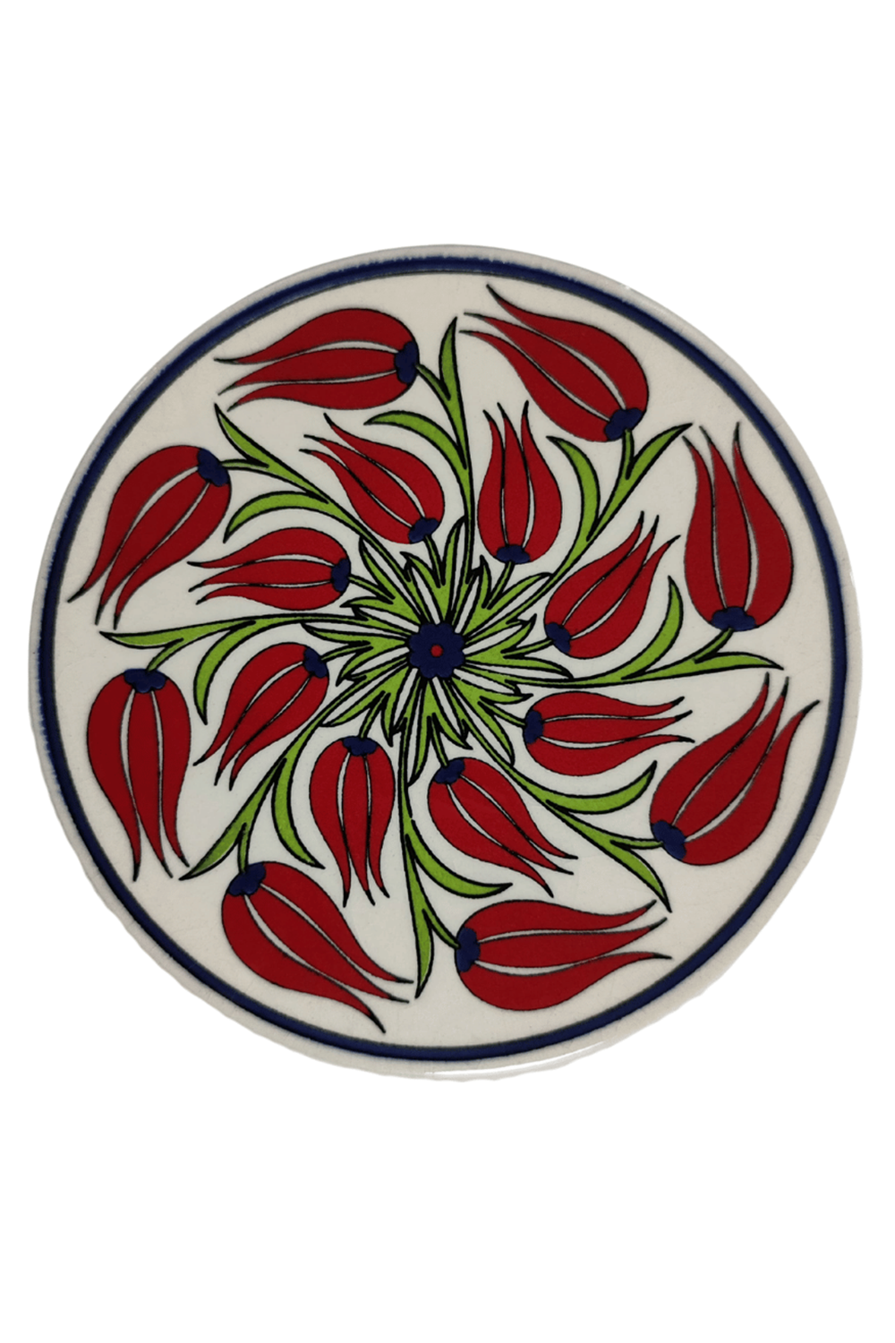 Çini Desenli Çiçekler Seramik Yuvarlak Nihale 16 Cm Koruyucu Kaydırmaz Altlik Model 1