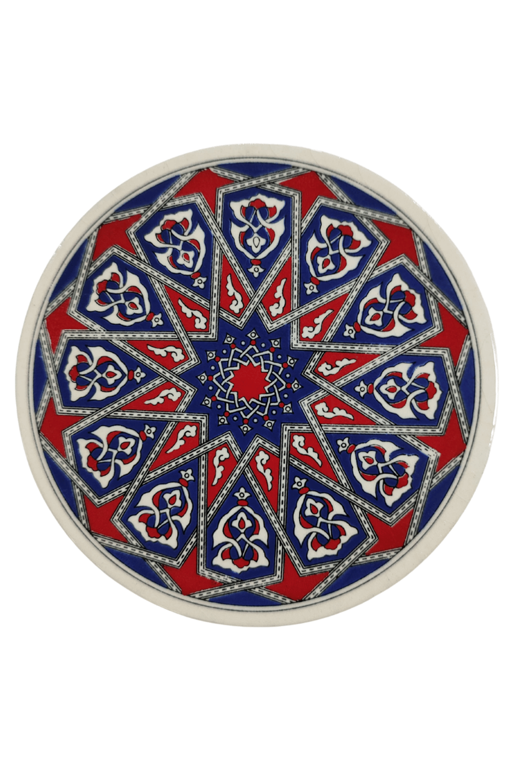 Çini Desenli Çiçekler Seramik Yuvarlak Nihale 16 Cm Koruyucu Kaydırmaz Altlik Model 2