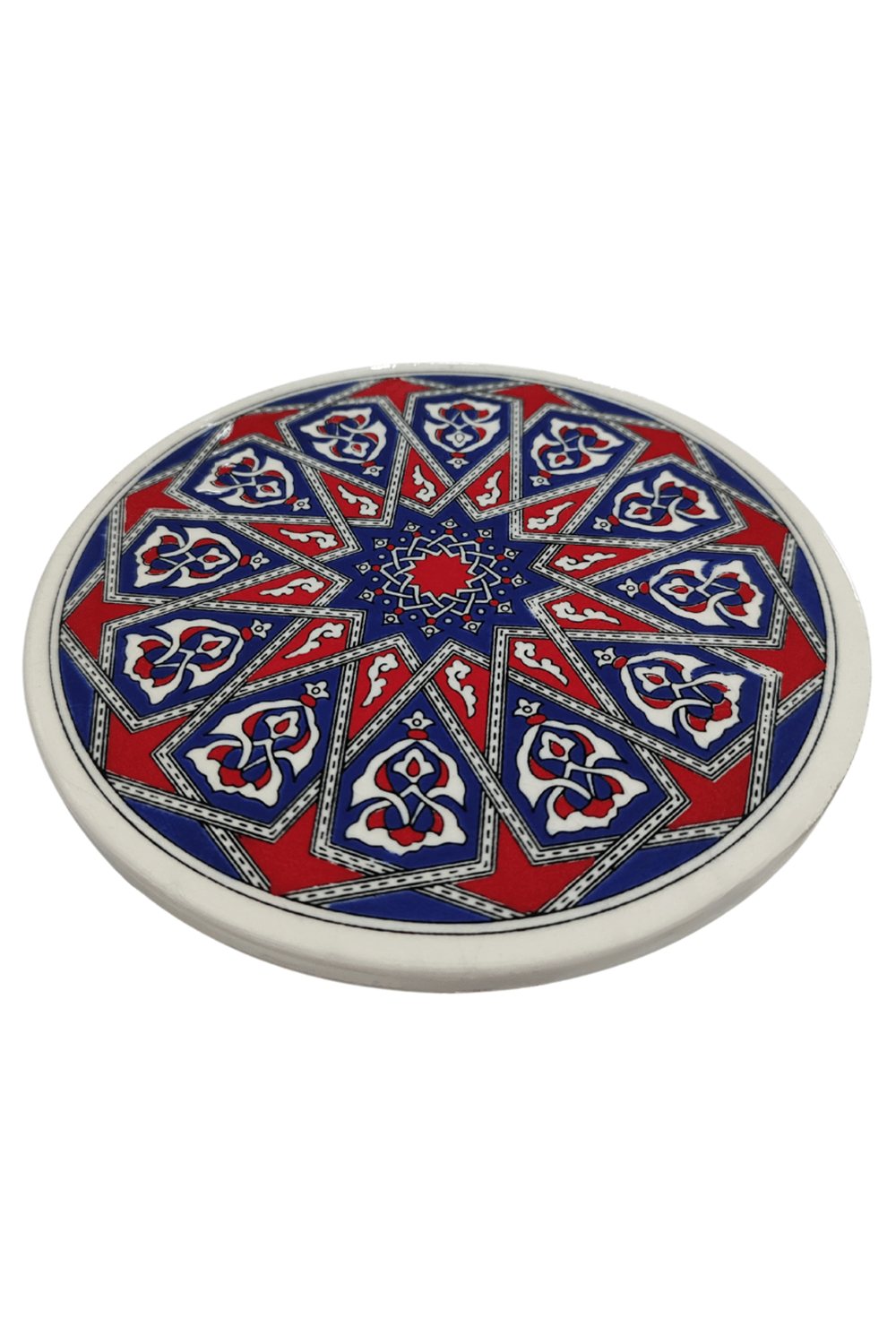 Çini Desenli Çiçekler Seramik Yuvarlak Nihale 16 Cm Koruyucu Kaydırmaz Altlik Model 2