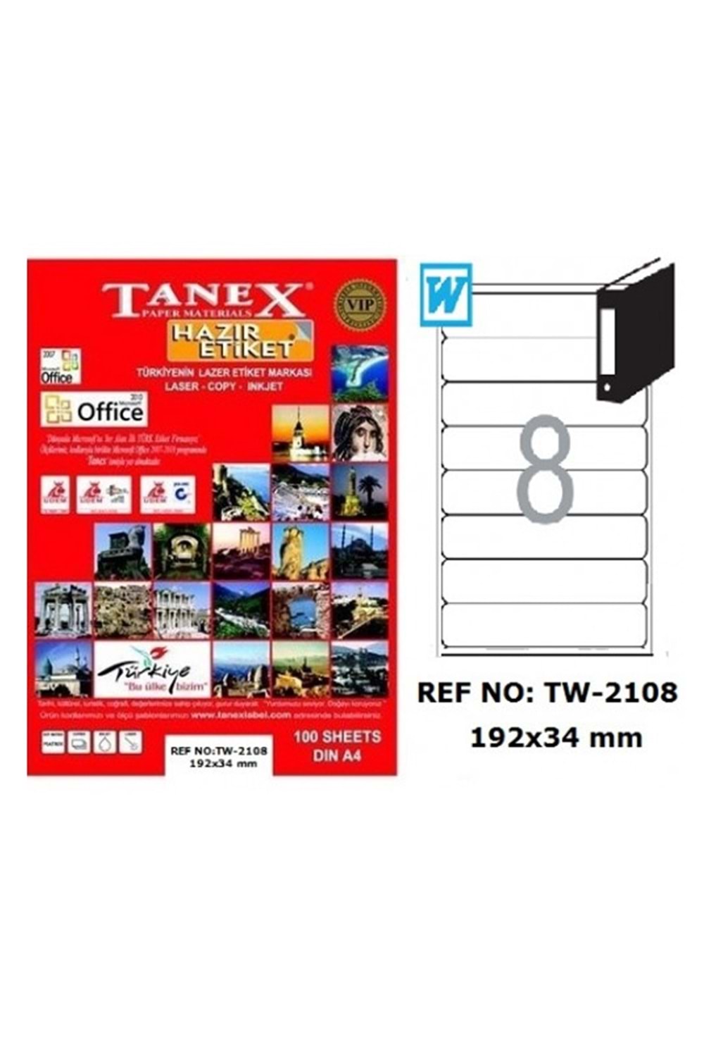 Tanex Laser Etiket 100 Yp 192x34 Laser-copy-ınkjet Tw-2108