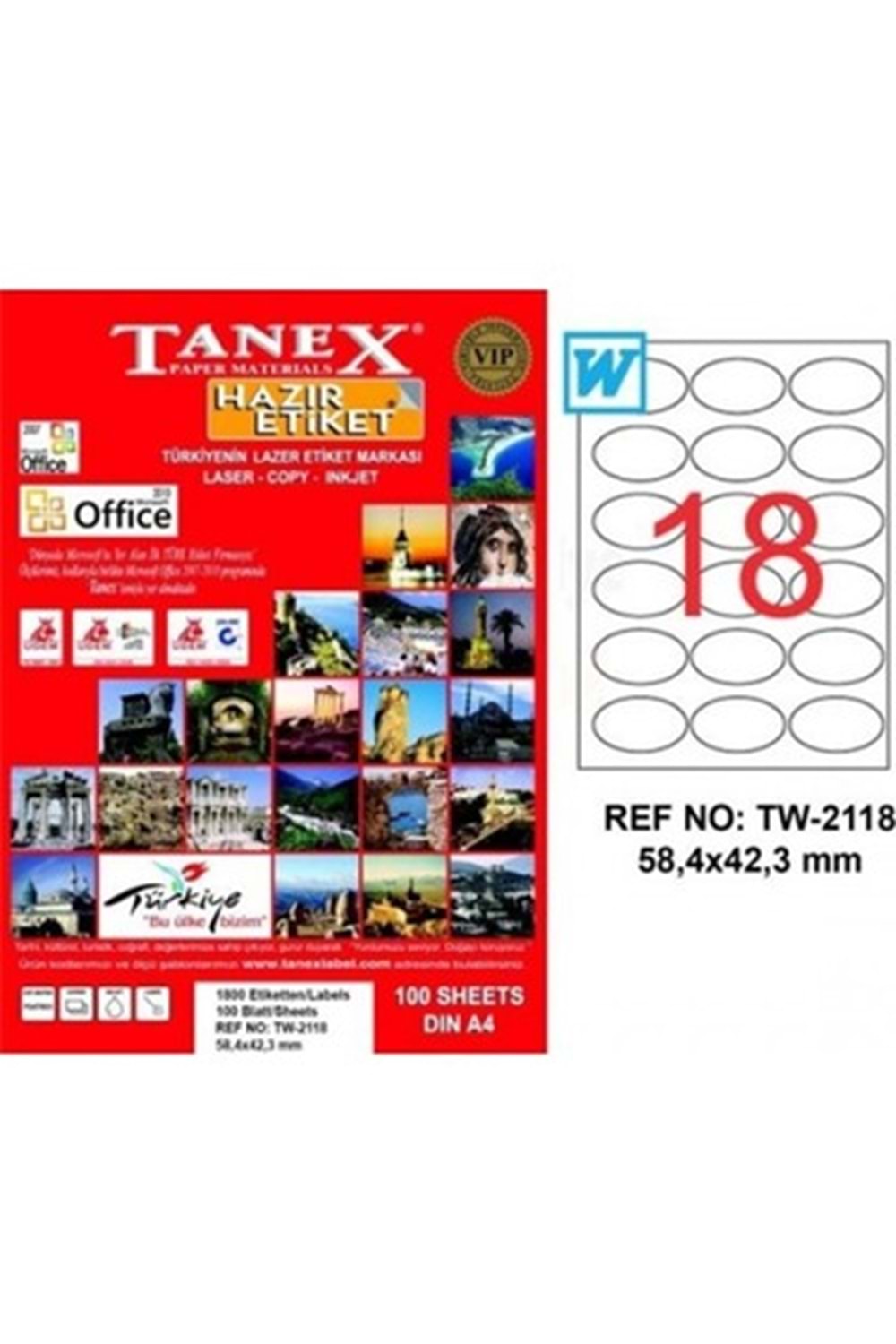Tanex Tw-2118 58,4mmx42,3mm Etiket 100yp
