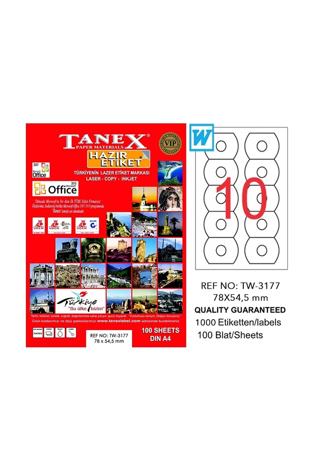 Tanex 3177 Laser Cd Etiketi 78x54.5mm 10x100 Adet