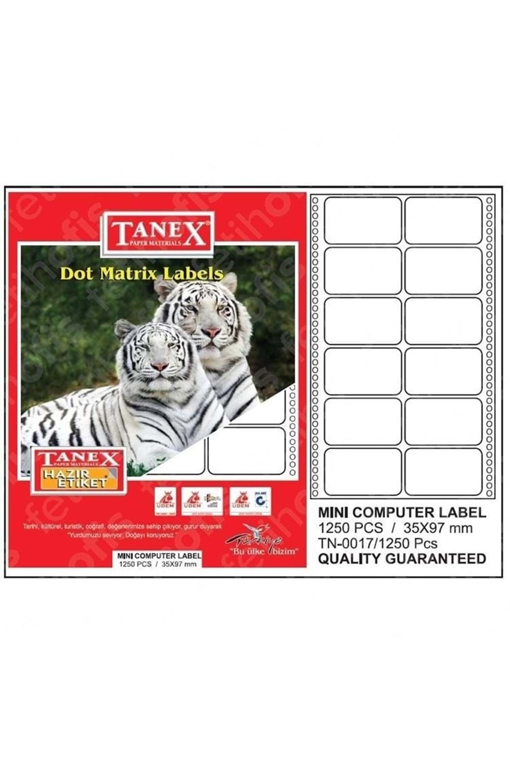 Tanex Mini Computer Labels Hazır Etiket 1250 Pcs 35 X 97 Mm Lazer Etiket