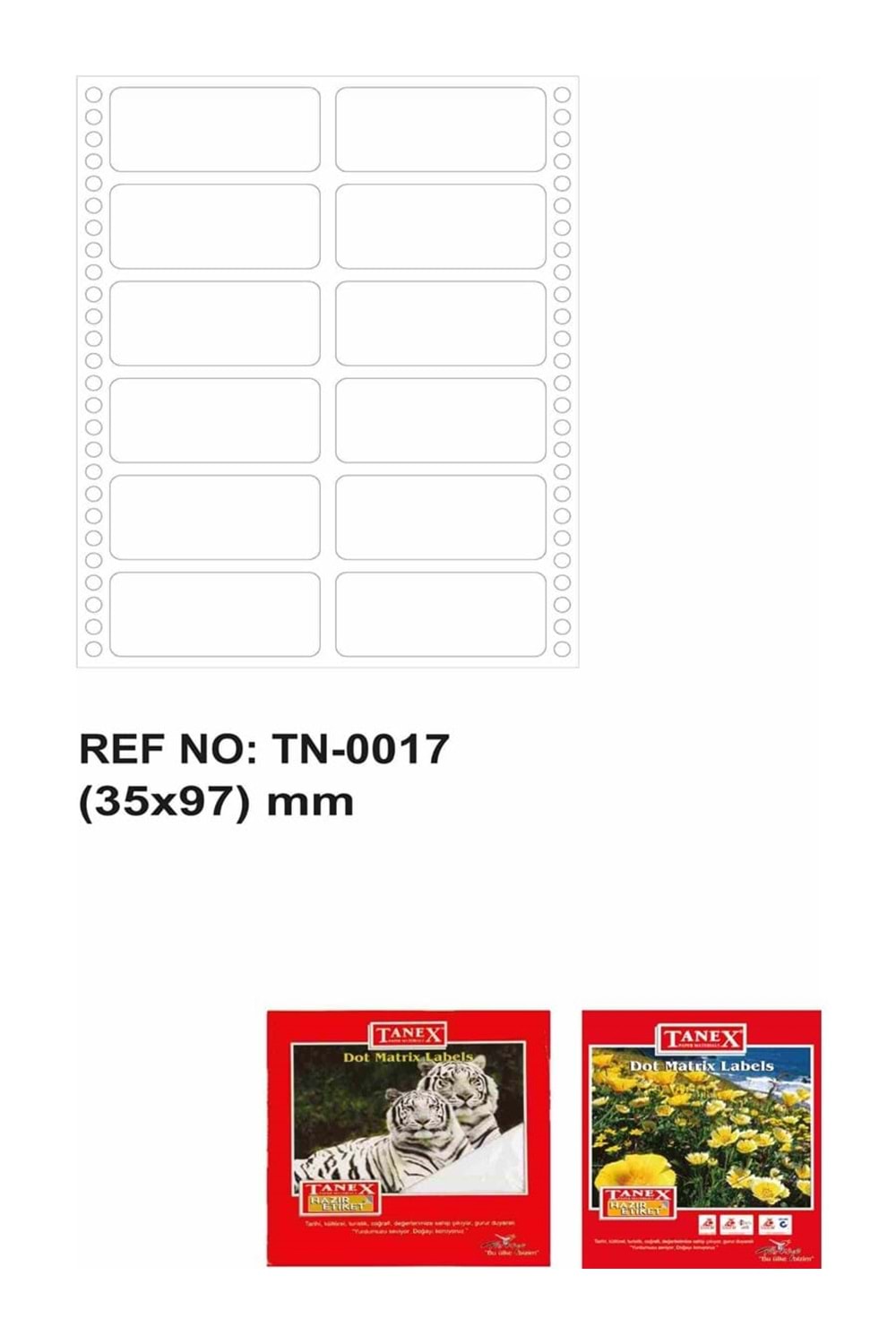 Tanex Mini Computer Labels Hazır Etiket 1250 Pcs 35 X 97 Mm Lazer Etiket