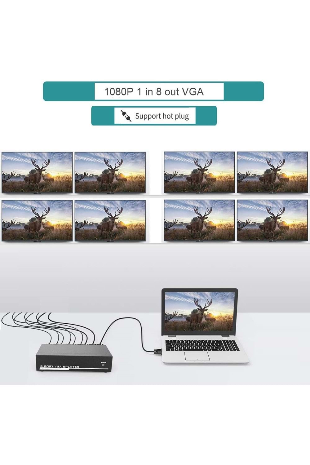 Rain 8 Port Video Splitter Video Çoklayıcı