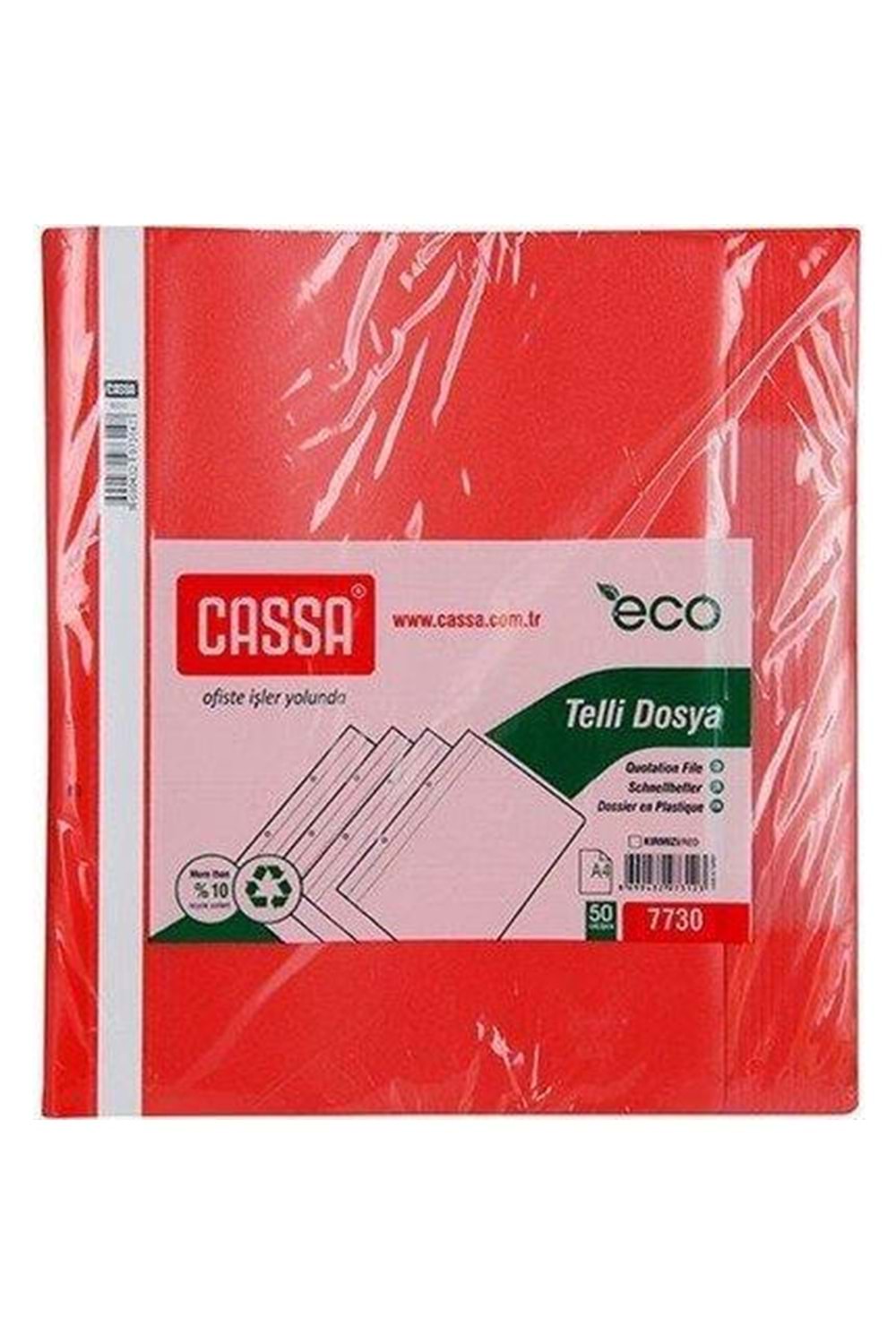 Cassa 7730 | Telli Dosya Plastik Eco A4 Kırmızı 50'li Paket