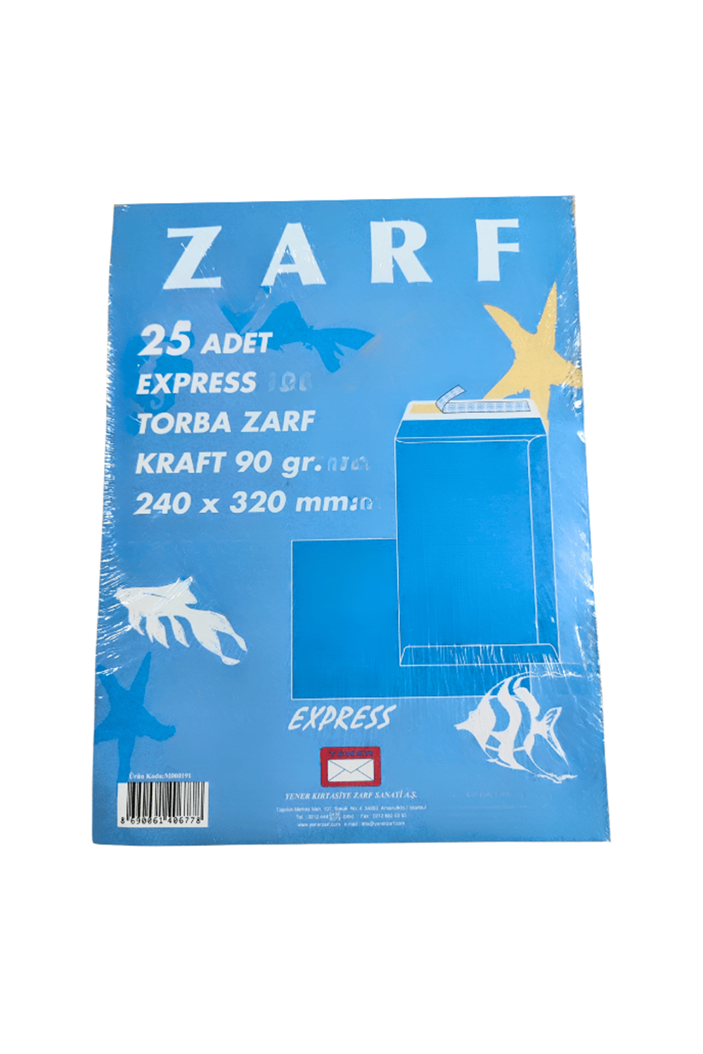 Yener Zarf Express Sarı Torba Zarf Kraft 90 Gr 240x320 Mm 25'li Paket
