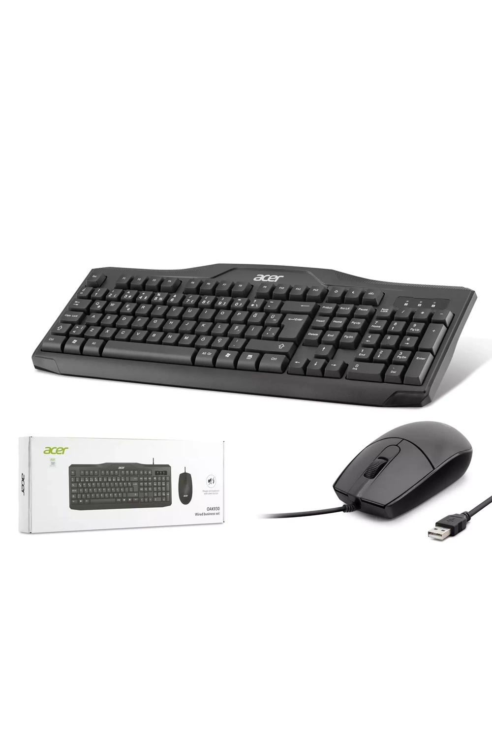 Acer Oak-930 Kablolu Sessiz Tuşlu Klavye Moue Set Siyah (klavye 1,40cm/mouse 1.60cm Kablo)