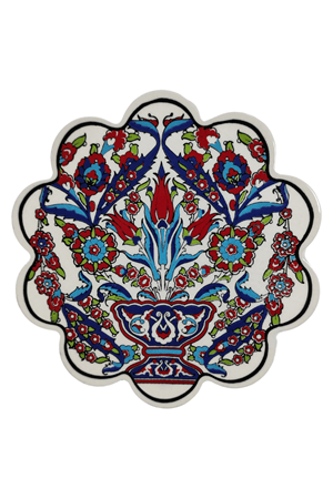 Çini Desenli Çiçekler Seramik Nihale 18 Cm Koruyucu Kaydırmaz Altlik Model 1