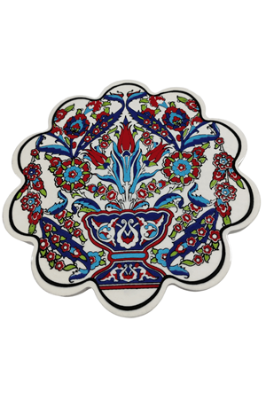 Çini Desenli Çiçekler Seramik Nihale 18 Cm Koruyucu Kaydırmaz Altlik Model 1