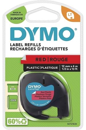 Dymo Letratag Şerit Plastik 12 Mmx4 Mt Kırmızı 91203