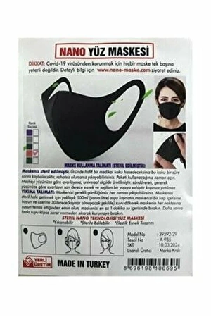 Nano Steril Tekstil Yüz Maskesi