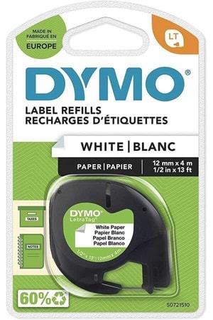 Dymo Orjinal Letratag Şerit Kağıt 12 Mmx4 Mt Beyaz | S0721510
