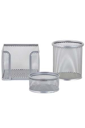 Temat Masa Seti Ataşlık-kağıtlık-kalemlik 3 Lü Metal Perforeli 1000 Gümüş