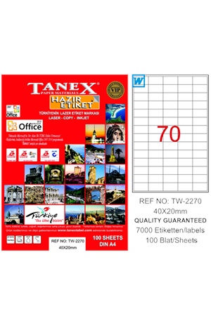 Tanex Laser Etiket 100 Yp 40x20 Mm Laser-copy-ınkjet Tw-2270