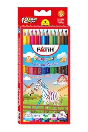 Fatih 12 Renk Üçgen Jumbo Tam Boy Kuruboya Kalemi | 33490