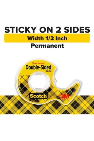 Scotch Dispenserli Çift Taraflı Astarsız Bant, Dar Genişlik, Tutma İçin Tasarlanmış, 1.28 X 250 İnç (136)