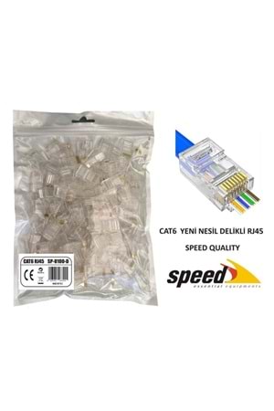 Speed Sp-u100 D Cat6 100 Adet Rj45 Konnektör Delikli Yeni Nesil