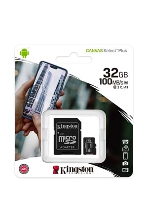 Kingston 32gb Micsdhc Canvas Select Plus 100r A1 C10 Card + Adp Hafıza Kartı | Sdcs2/32gb
