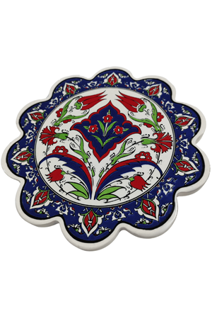 Çini Desenli Çiçekler Seramik Nihale 18 Cm Koruyucu Kaydırmaz Altlik Model 2