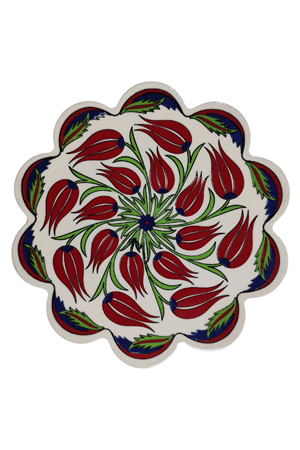 Çini Desenli Çiçekler Seramik Nihale 18 Cm Koruyucu Kaydırmaz Altlik Model 4