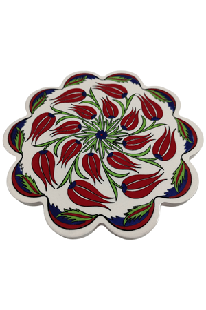 Çini Desenli Çiçekler Seramik Nihale 18 Cm Koruyucu Kaydırmaz Altlik Model 4