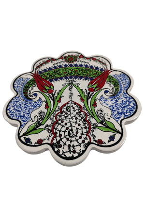 Çini Desenli Çiçekler Seramik Nihale 18 Cm Koruyucu Kaydırmaz Altlik Model 5