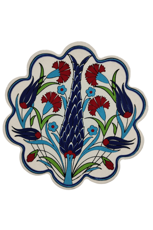 Çini Desenli Çiçekler Seramik Nihale 18 Cm Koruyucu Kaydırmaz Altlik Model 7